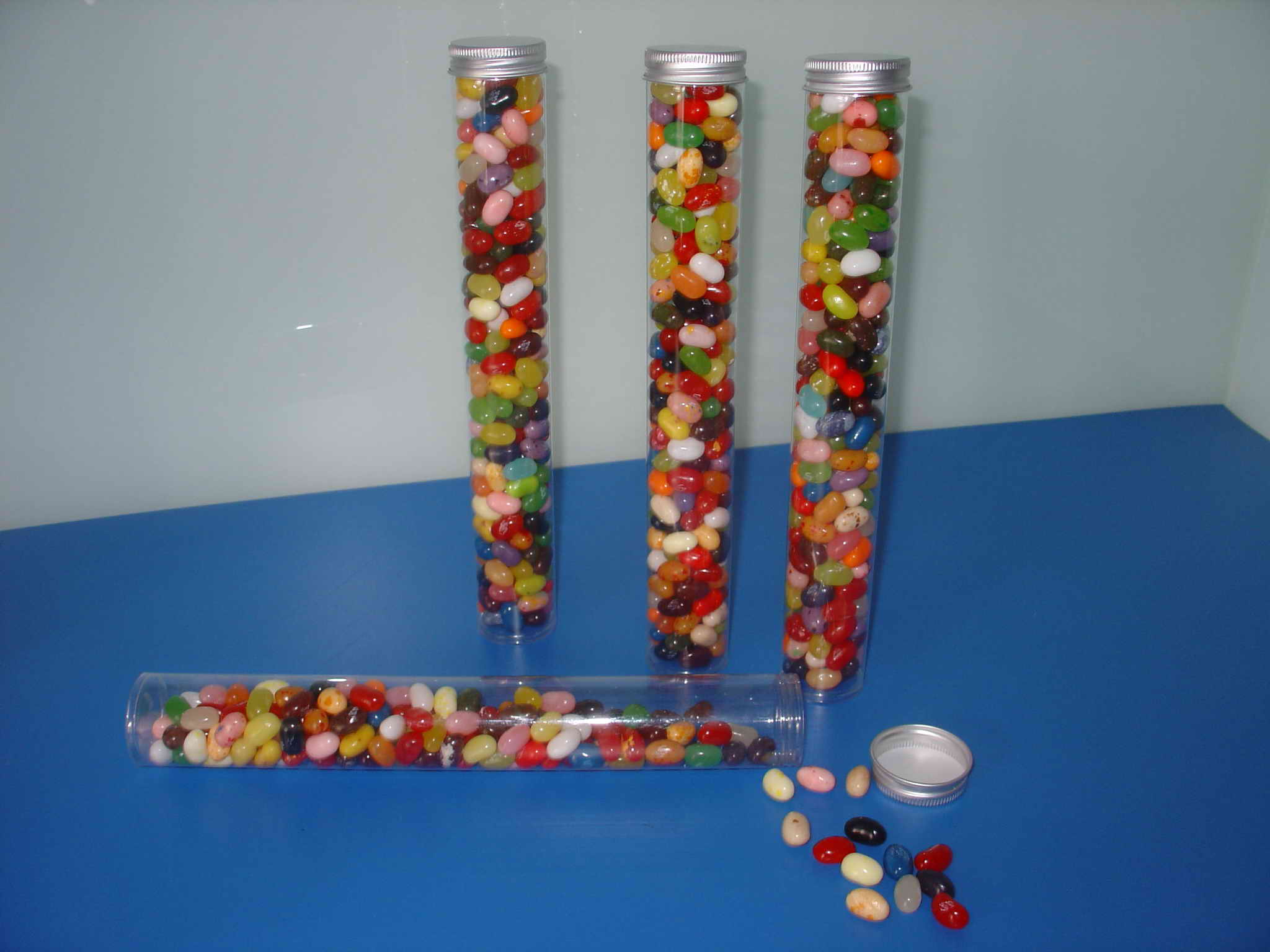 Plastic Tubes, Clear PET Tubes with Silver Metal Screw Caps square